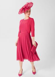 Petite Della Spot Fit And Flare Dress, Fuchsia Pink, hi-res
