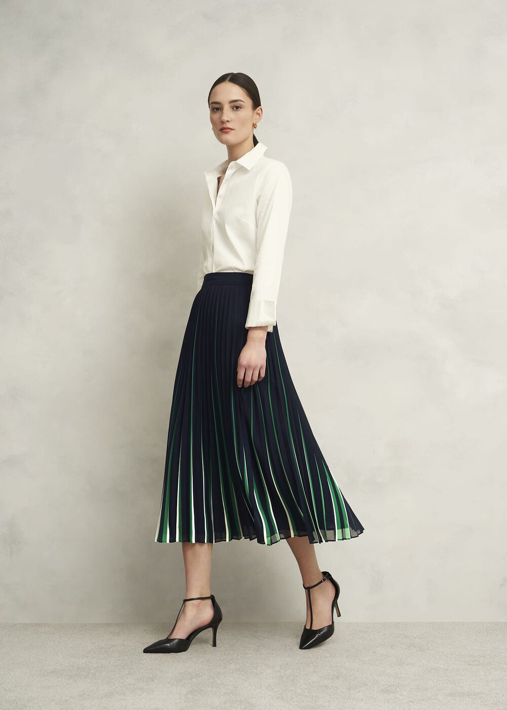 Vida Pleated Skirt, Navy Green, hi-res
