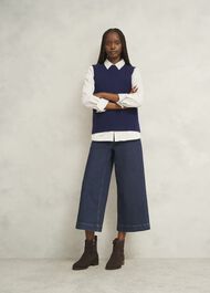 Navy Ruby Crew Neck Layering Knitted Vest, True Navy, hi-res
