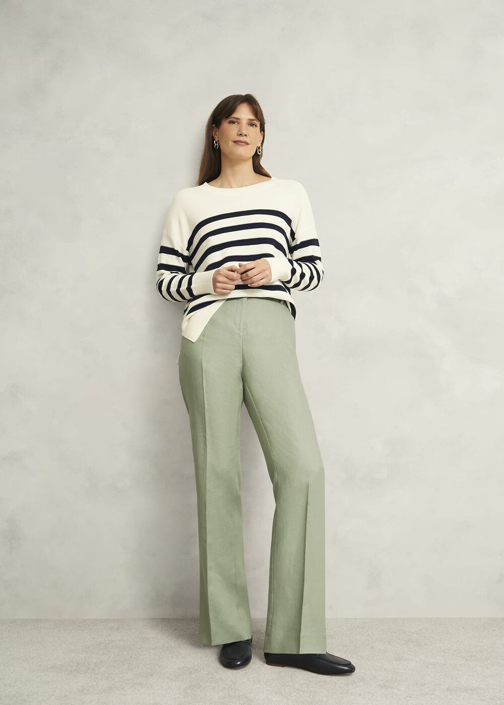 Petite Marietta Linen Straight Pants, Sage Green, hi-res