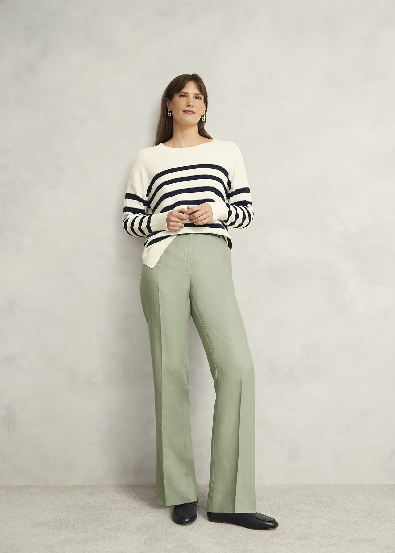 Petite Marietta Linen Straight Pants, Sage Green, hi-res