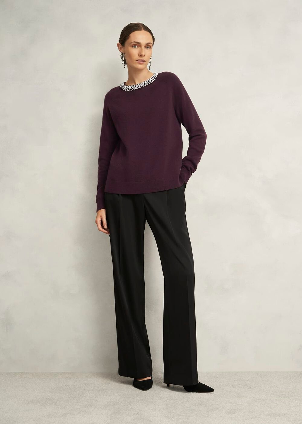 Sherry Wool Blend Gem Detail Sweater, Malbec Purple, hi-res