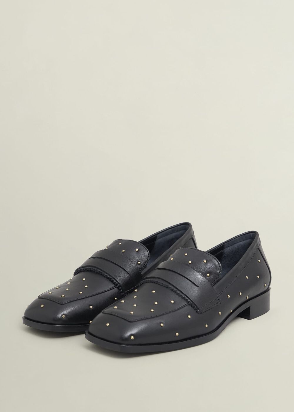 Natalie Leather Studded Loafers, Black, hi-res