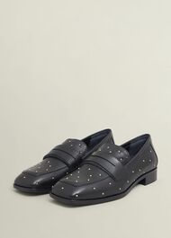 Natalie Leather Studded Loafers, Black, hi-res