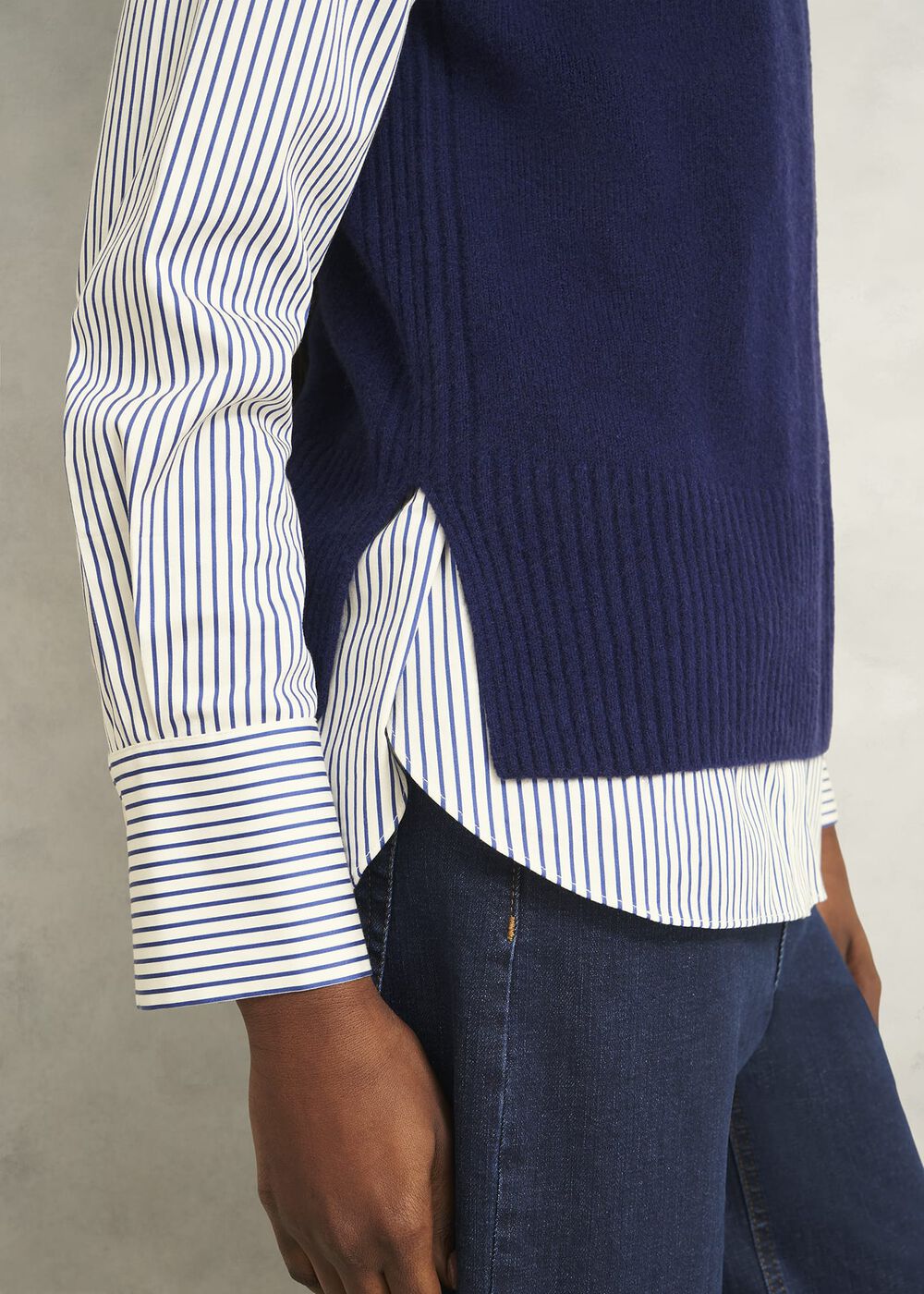 Navy Ruby Crew Neck Layering Knitted Vest, True Navy, hi-res