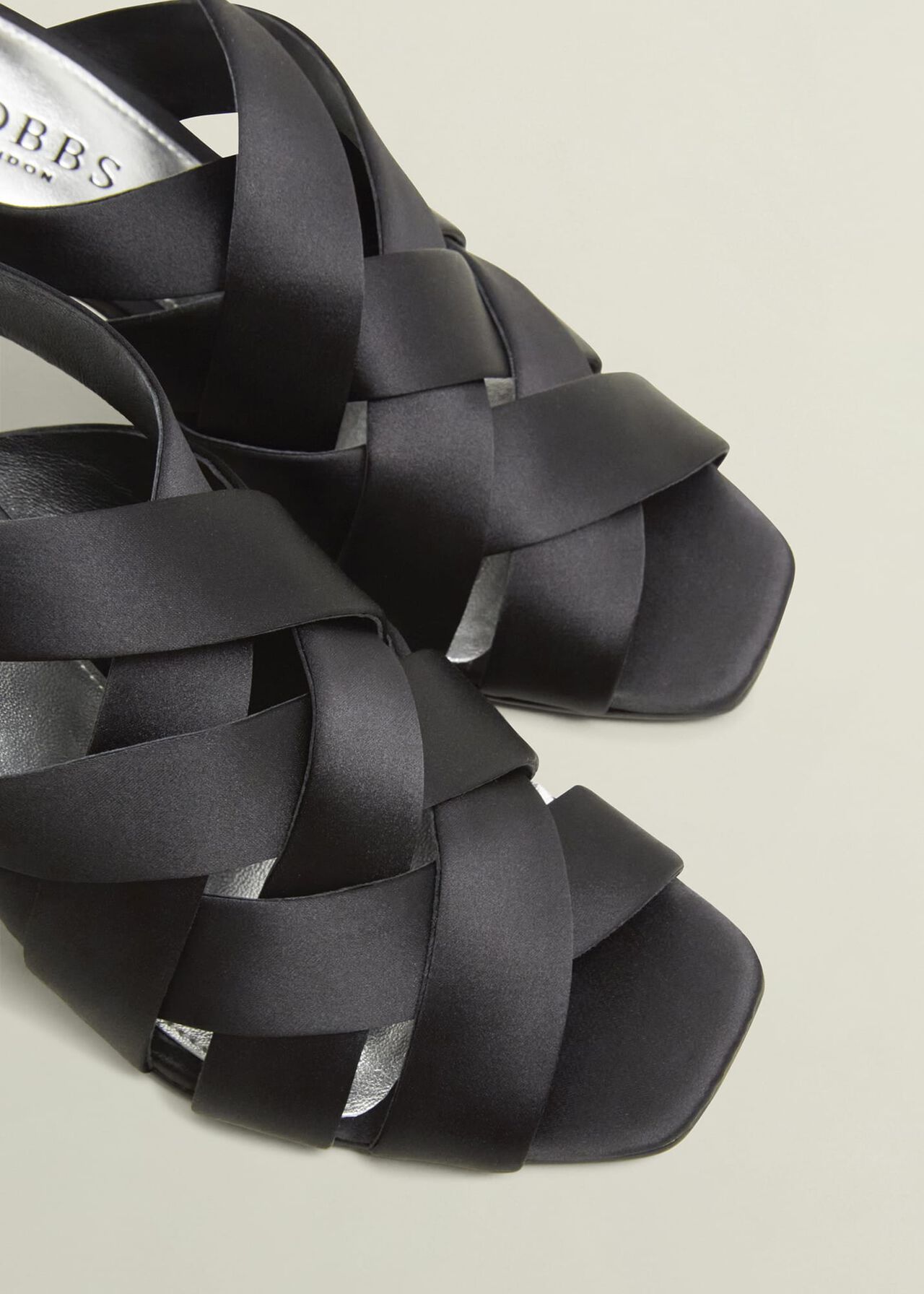 Velma Satin Sandals, Black, hi-res