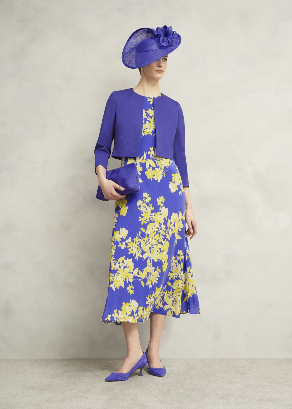 Ann Embellished Silk Dress, Blue Yellow, hi-res