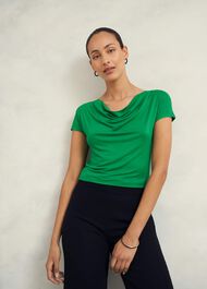 Cathy Cowl Neck Top, Cilantro Green, hi-res