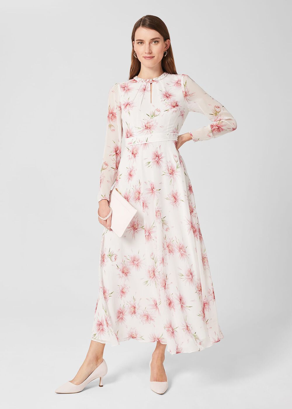 Rosabella Silk Floral Midi Dress, Ivory Multi, hi-res