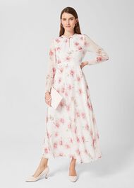 Rosabella Silk Floral Midi Dress, Ivory Multi, hi-res