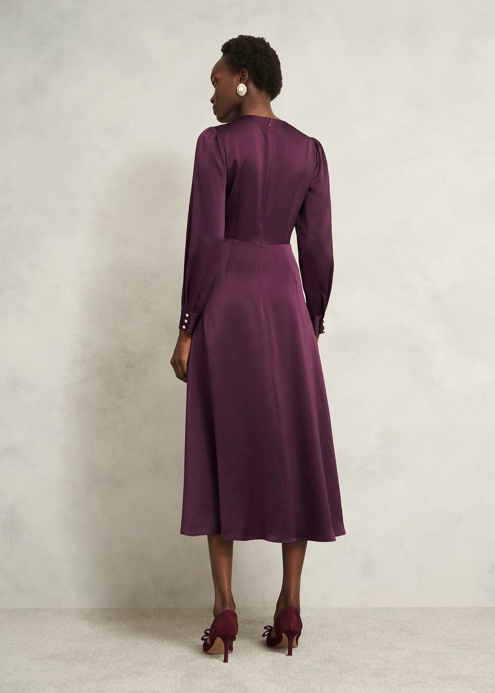 Anais Textured Satin Dress, Onyx Red, hi-res