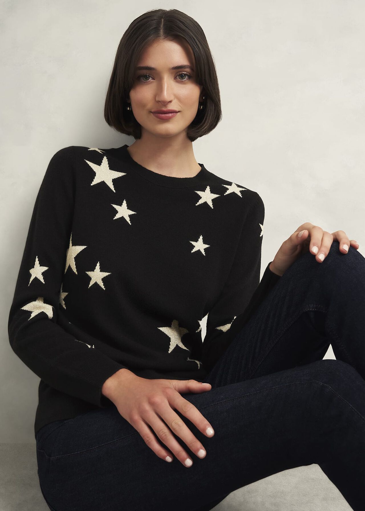 Samira Star Sweater With Cashemre , Black Ivory, hi-res
