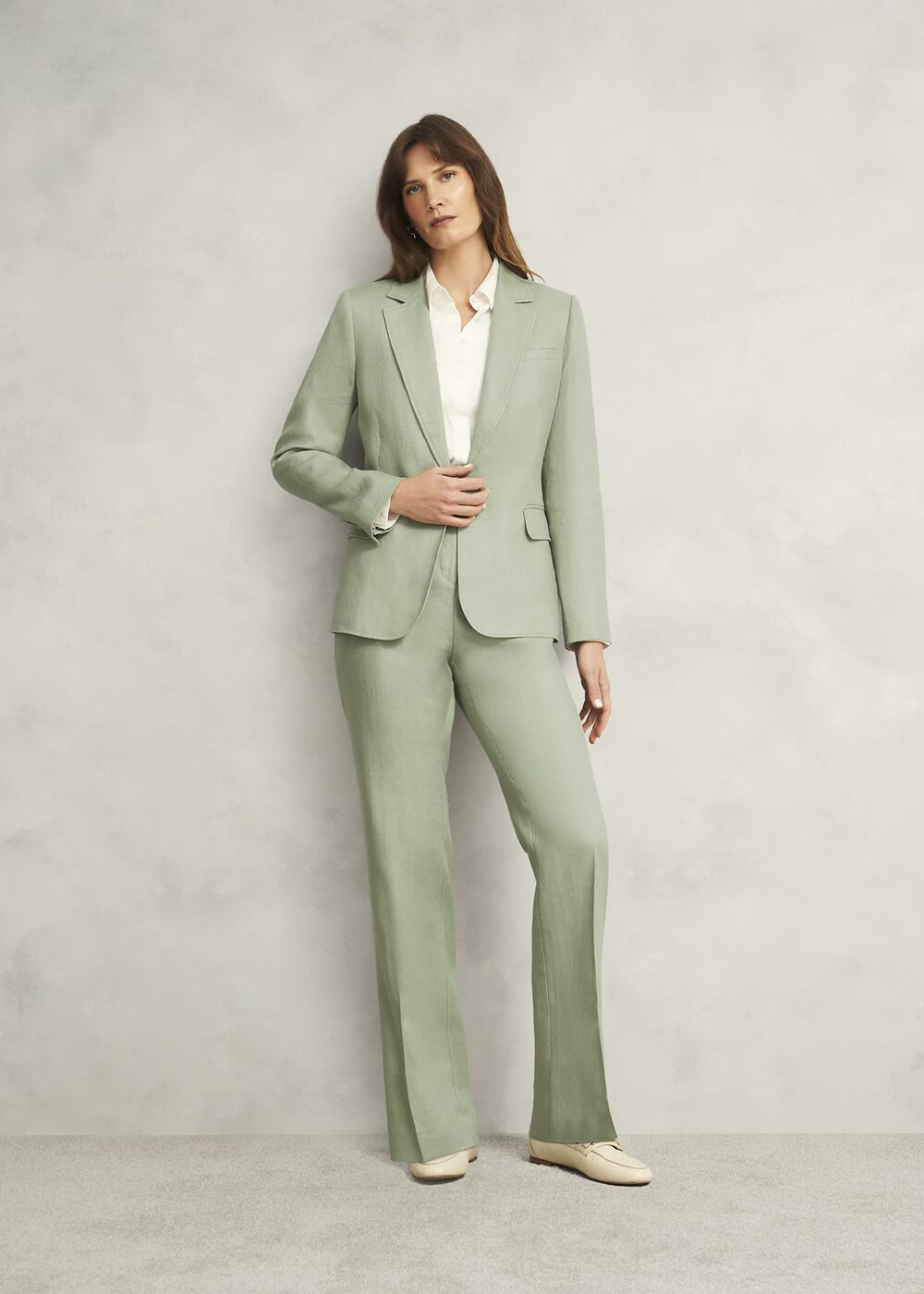 Petite Marietta Linen Straight Pants, Sage Green, hi-res