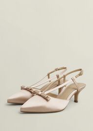 Macie Satin Bow Slingbacks, Warm Taupe, hi-res