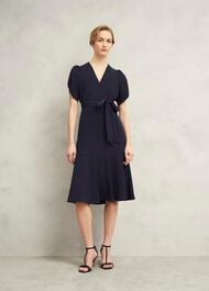 Pricilla Tie Midi Dress, Midnight, hi-res