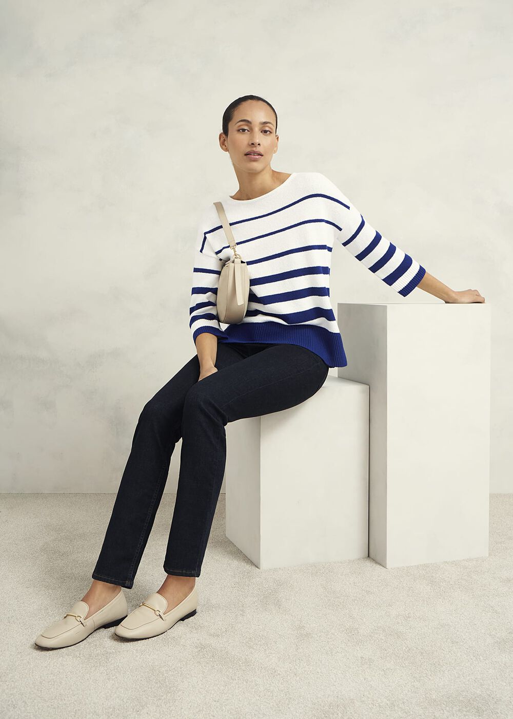 Elaine Stripe Cotton Blend Sweater, Ivory Blue, hi-res