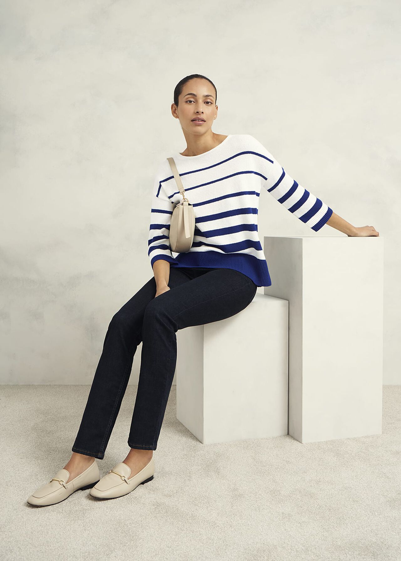 Elaine Stripe Cotton Blend Sweater, Ivory Blue, hi-res
