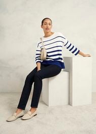 Elaine Stripe Cotton Blend Sweater, Ivory Blue, hi-res