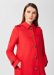 Chrissie Water Resistant Mac With Hood, Geranium Red, hi-res