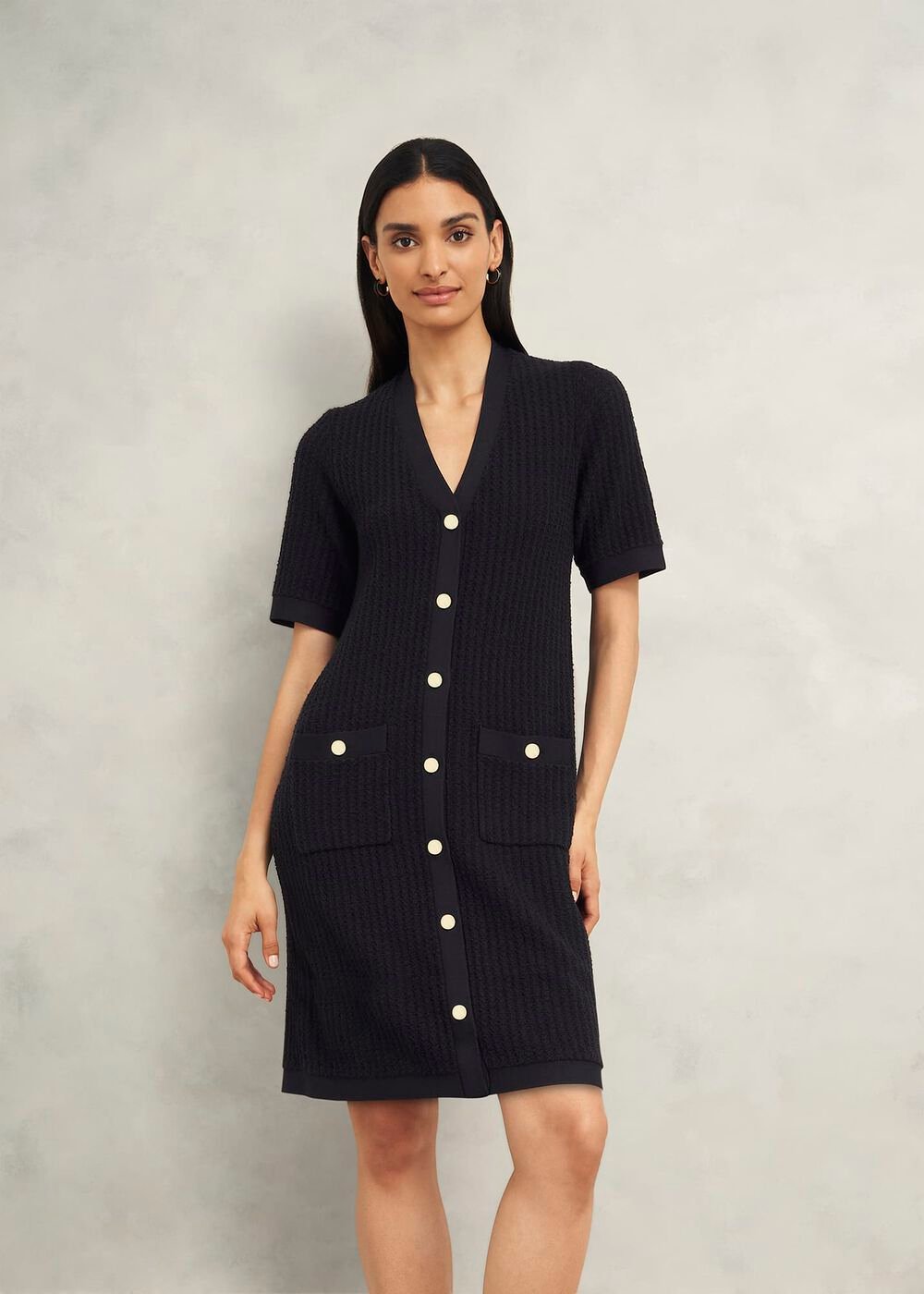 Tatton Cotton Blend Knitted Dress, Black, hi-res