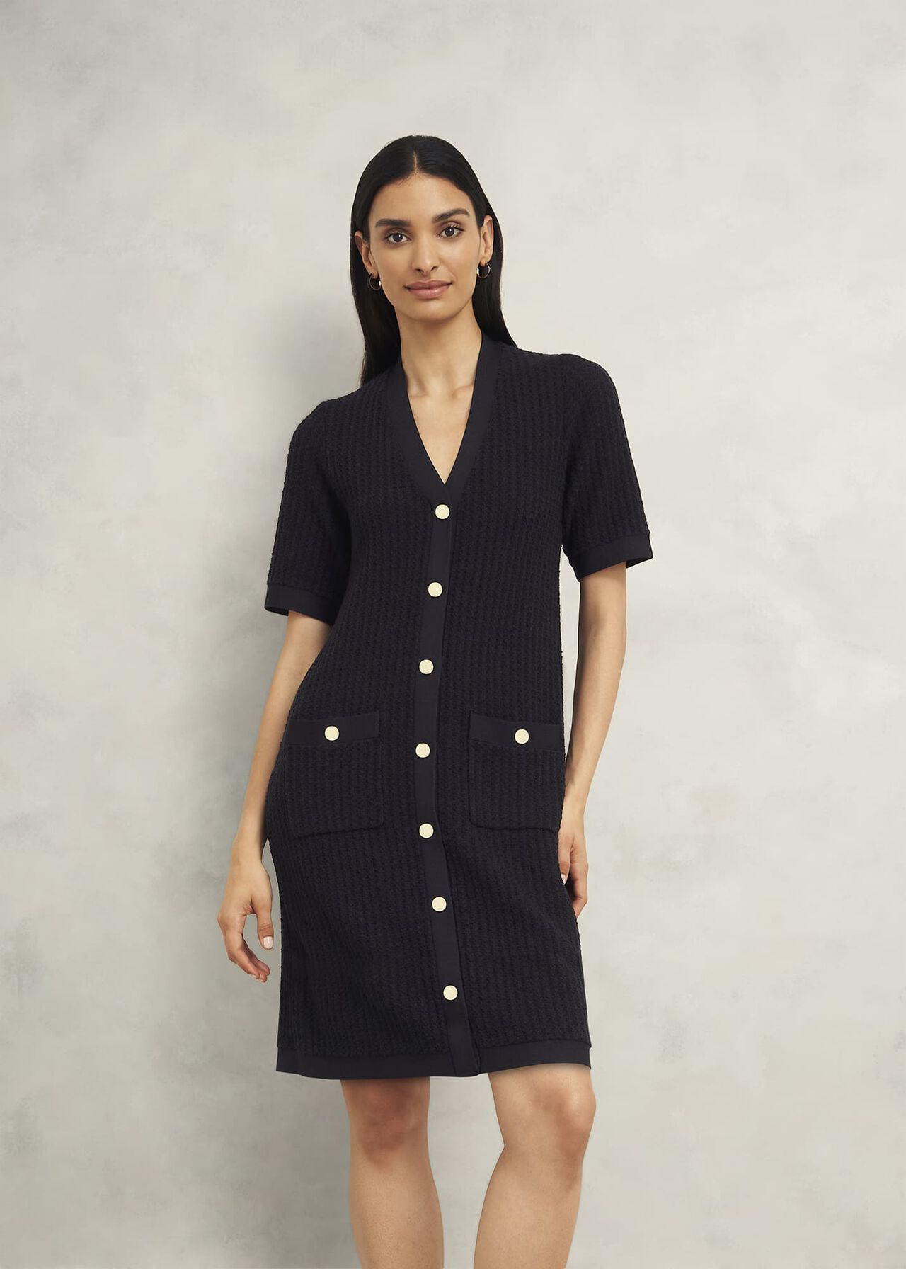 Tatton Cotton Blend Knitted Dress, Black, hi-res