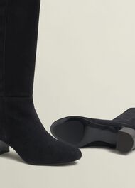Caroline Suede Knee Boots, Black, hi-res