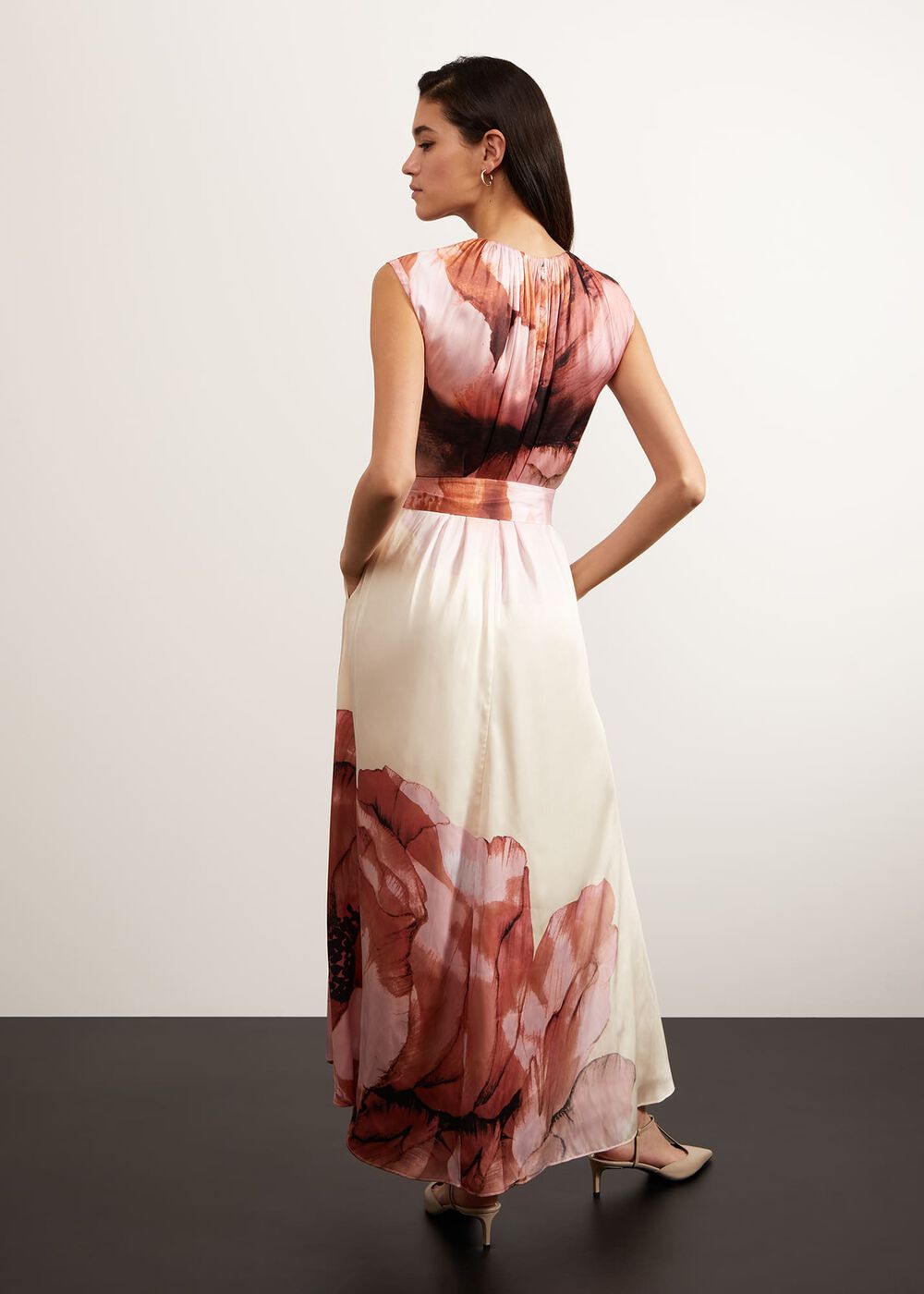 Heligan Floral Midi Dress, Cream Pink, hi-res