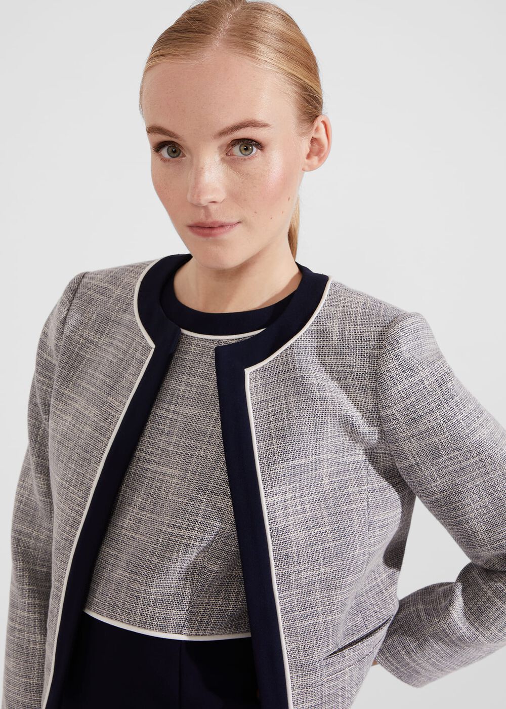 Petite Laurie Jacket With Cotton, Navy Ivory, hi-res