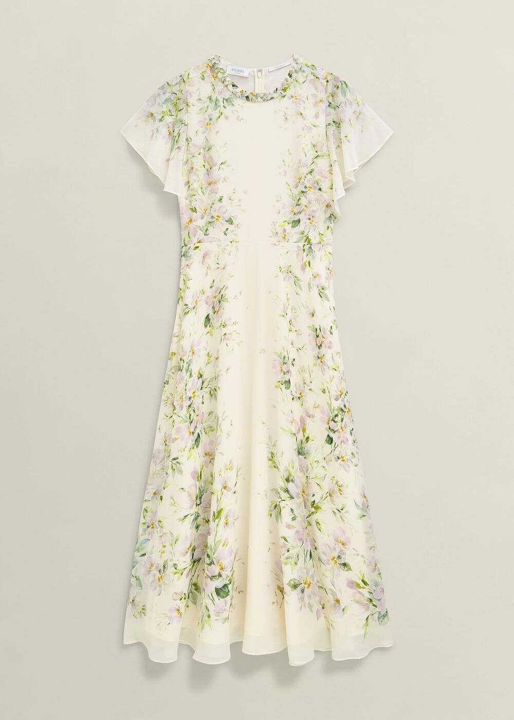 Kim Plait Neck Floral Silk Dress , Cream Multi, hi-res