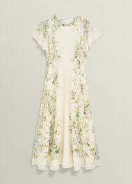 Kim Plait Neck Floral Silk Dress , Cream Multi, hi-res