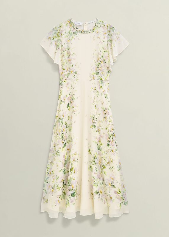 Kim Plait Neck Floral Silk Dress 