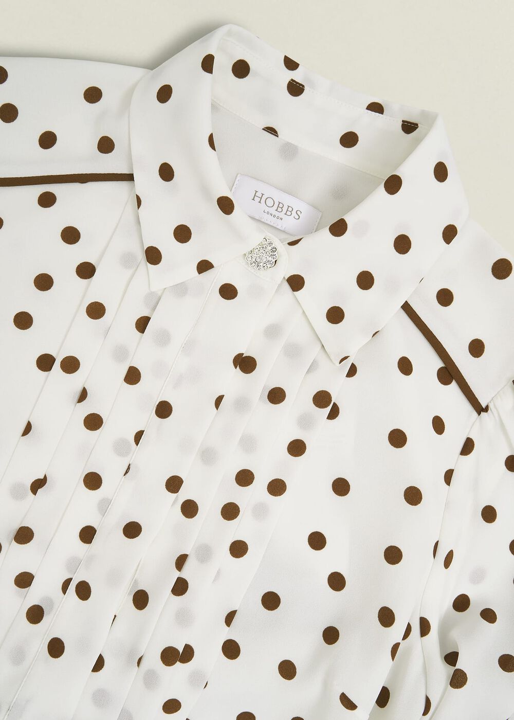 Francesca Pleated Spot Dress, Ivory Brown, hi-res