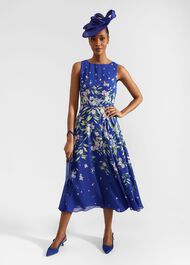 Petite Carly Floral Midi Dress, Blue Multi, hi-res