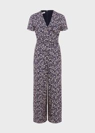 Dina Wrap Floral Jumpsuit, Navy Cream, hi-res