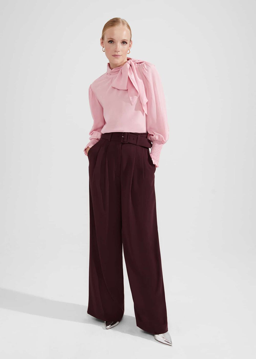 Hilary Wide Leg Pants, Mahogany Red, hi-res