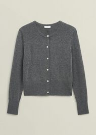 Lulah Wool Blend Fur Collar Knitted Cardigan, Charcoal Grey, hi-res