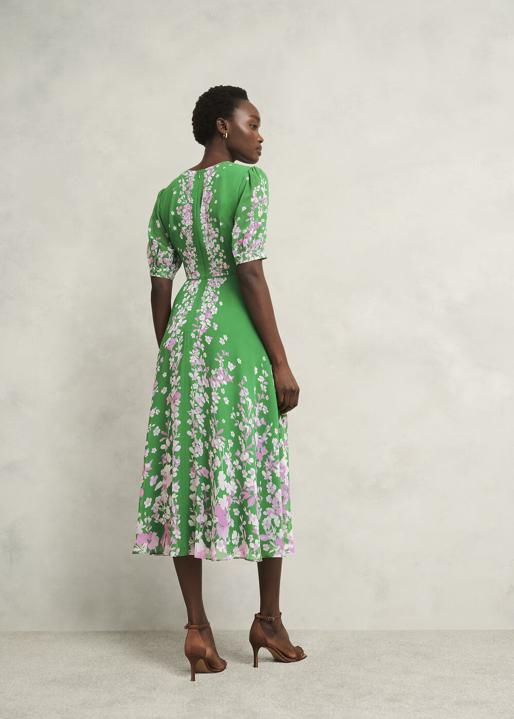 Petite Ana Silk Floral Dress, Green Pink, hi-res