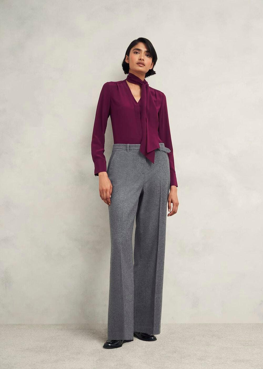 Elsie Wool Blend Wide Pants, Grey, hi-res