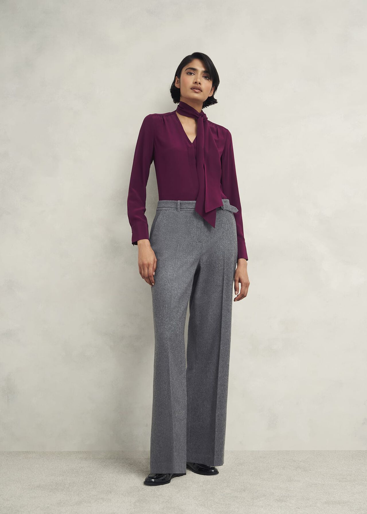 Elsie Wool Blend Wide Pants, Grey, hi-res