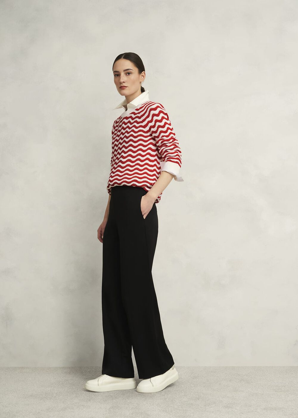 Lulu Cotton Sweater , Red Ivory, hi-res