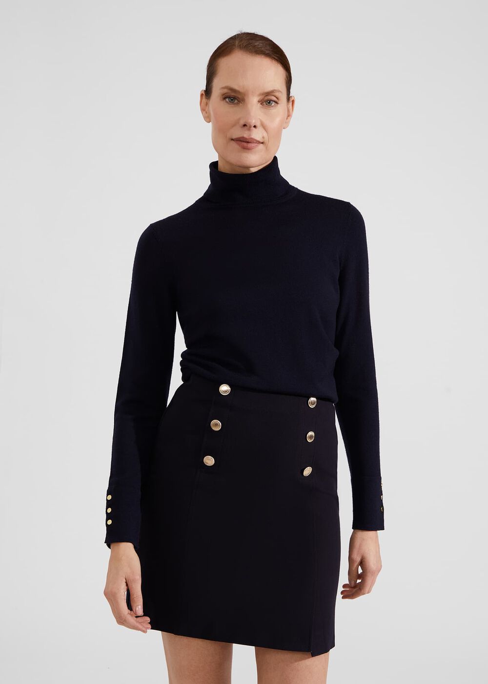 Hana Cotton Blend Skirt, Navy, hi-res