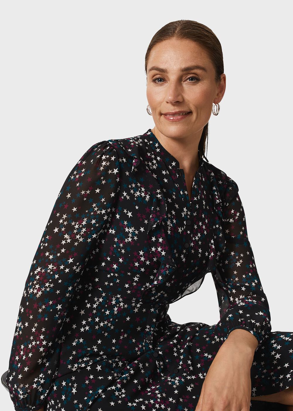 Erin Star Fit And Flare Dress, Black Multi, hi-res