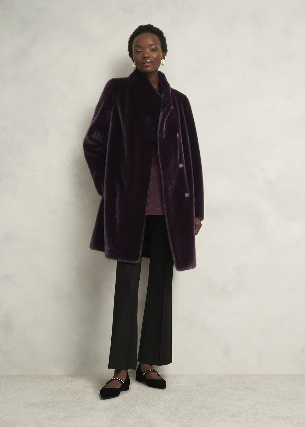 Petite Tarini Faux Fur Coat, Wine, hi-res