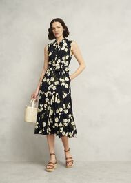 Navy Floral Thea Midi Dress, Navy Multi, hi-res