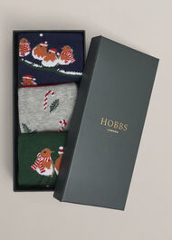 Festive Robin Sock Set, Red Multi, hi-res