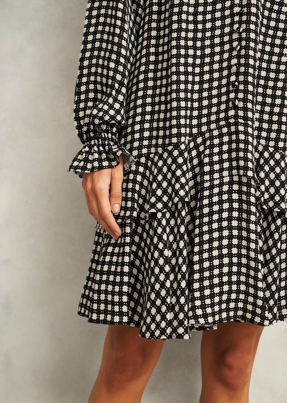 Hewlett Geo Mini Dress, Black Cream, hi-res