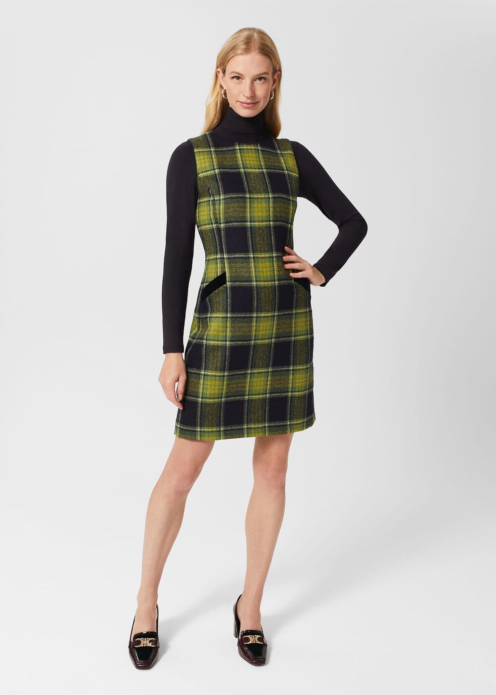 Amaris Wool Dress, Green Navy, hi-res