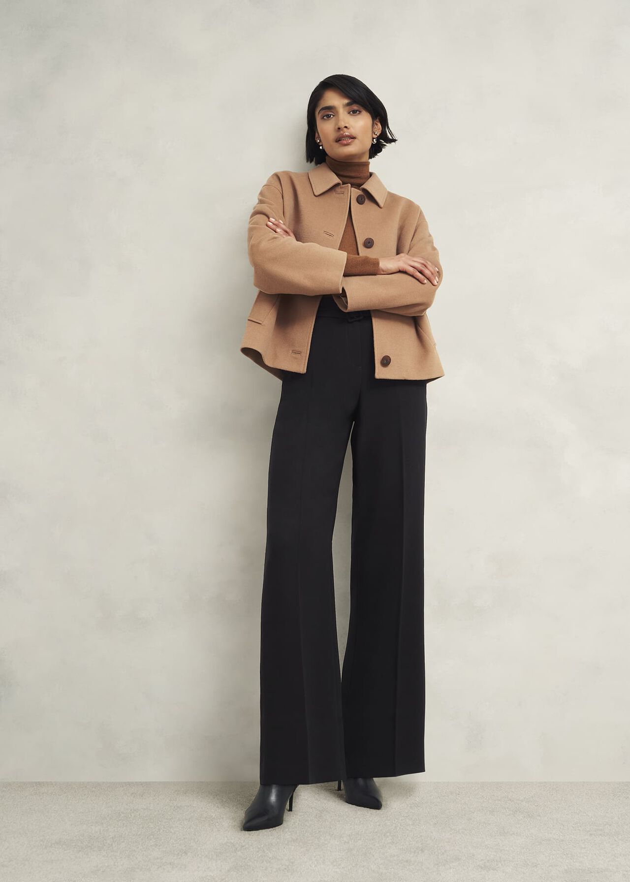 Petite Drew Wide Trousers, Black, hi-res