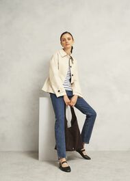 Ivory Katie Cotton Stripe Button Back Top, White Navy, hi-res