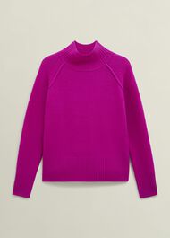 Pink Lorraine Wool Blend Turtle Neck Knitted Sweater, Magenta Pink, hi-res